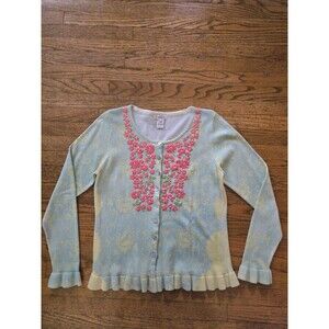 Sundance Embroidered Floral Button Up Cotton Cardigan Sweater Size Small